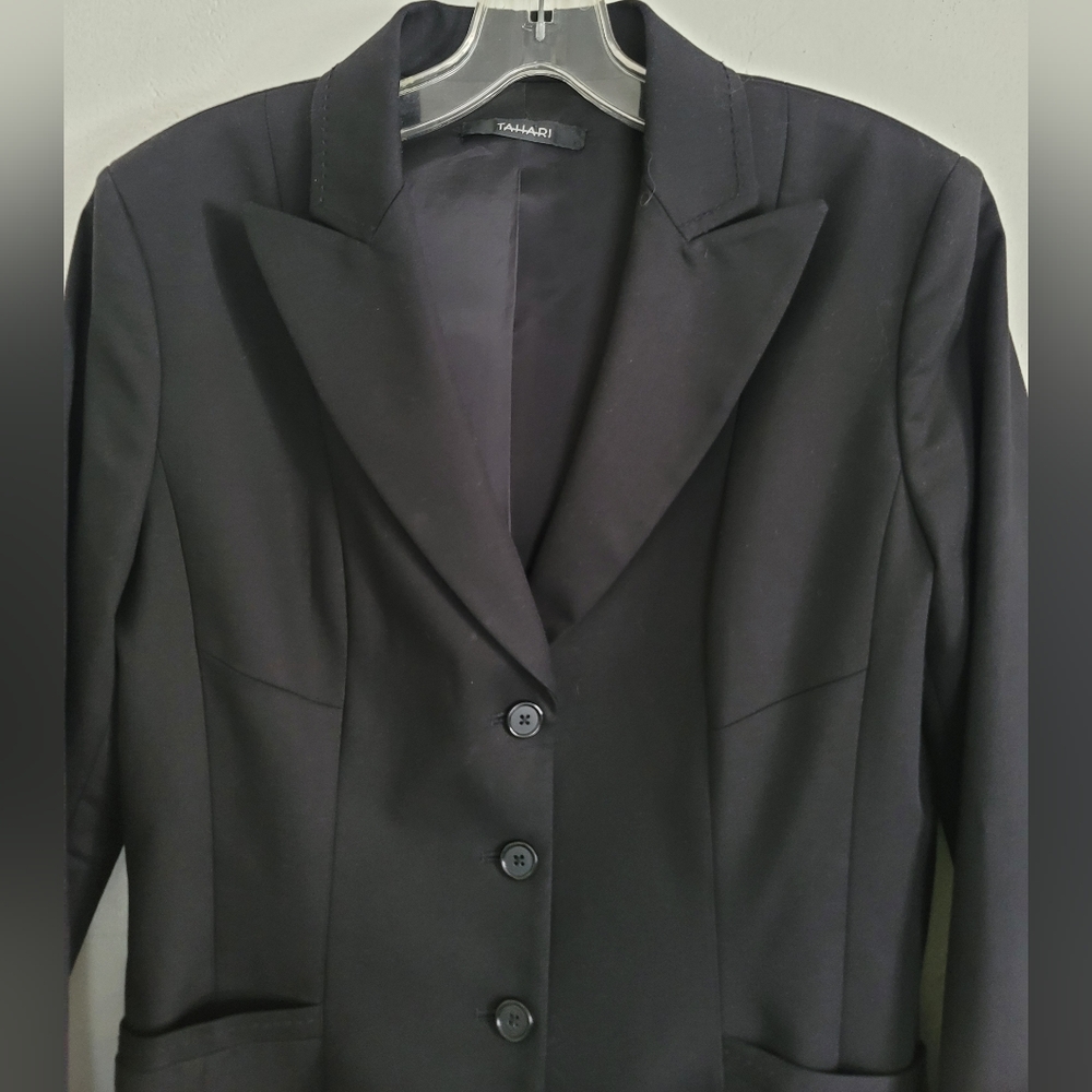 Tahari True Black Stretch Cotton Three Button Career Blazer Size Large - Picture 3 of 14
